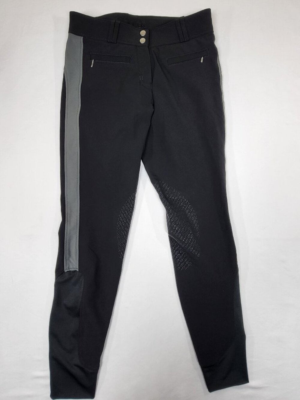 Dover Saddlery Black Grey Silicone Knee Patch Equestrian Riding Breeches Size 28